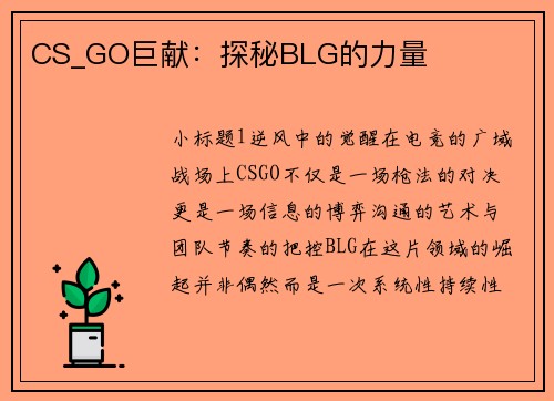 CS_GO巨献：探秘BLG的力量